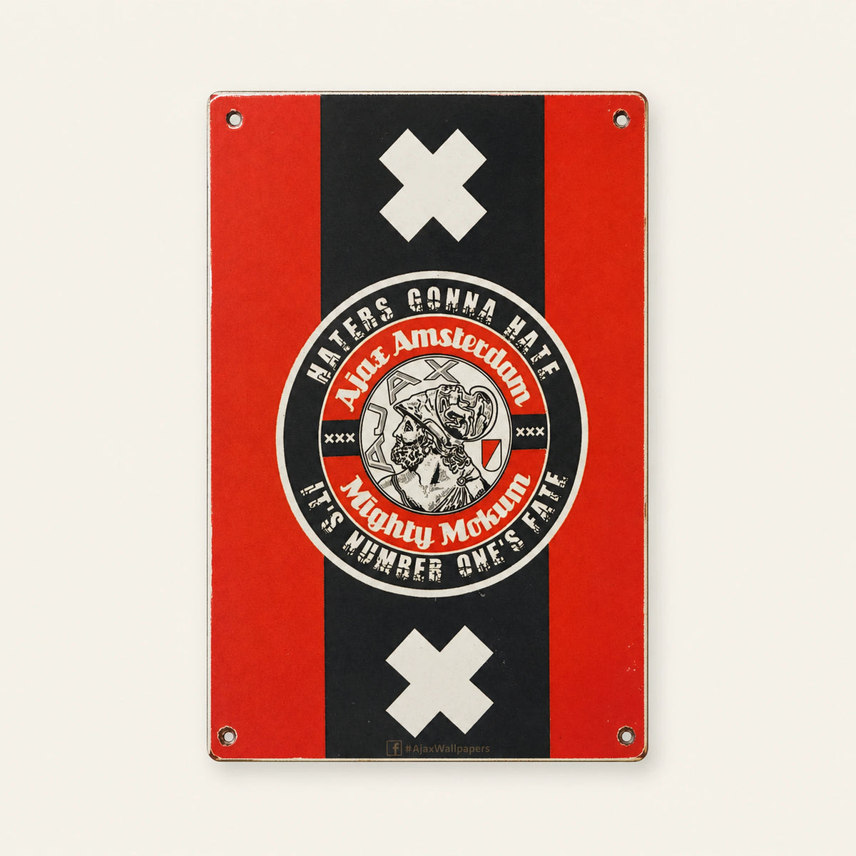 Cartel esmaltado rectangular Ajax Amsterdam Mighty Mokum, vista frontal