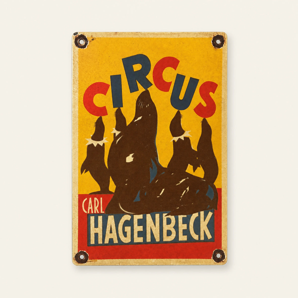 Plaque émaillée rectangulaire Circus Carl Hagenbeck, vue de face