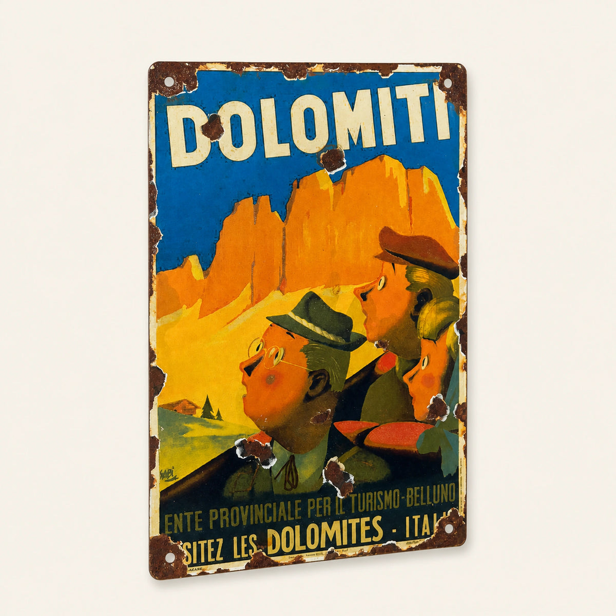 Rectangular Dolomiti Italy Travel Poster enamel sign, front view