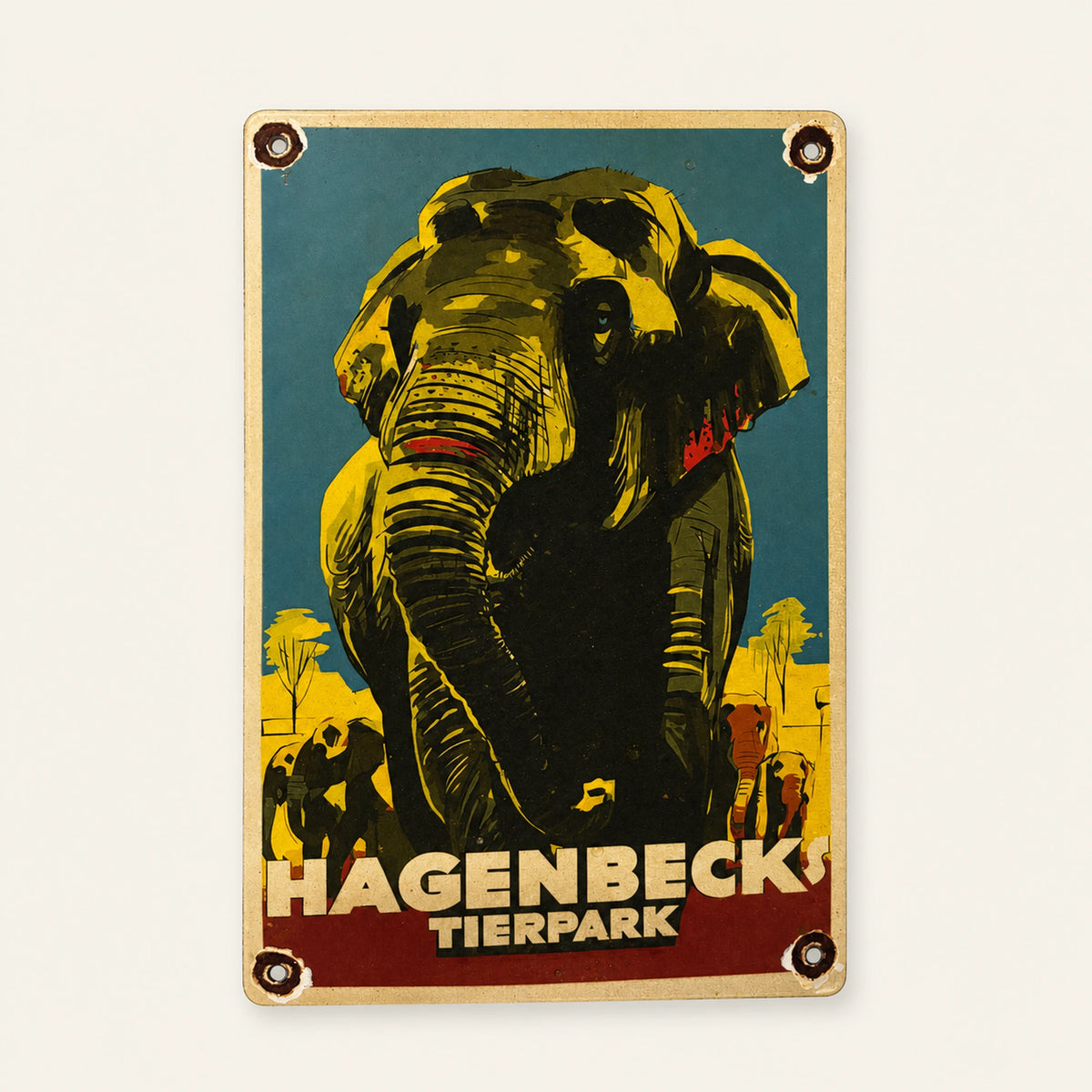 Rektangulär Hagenbeck Tierpark Elefant-emaljskylt, framifrån
