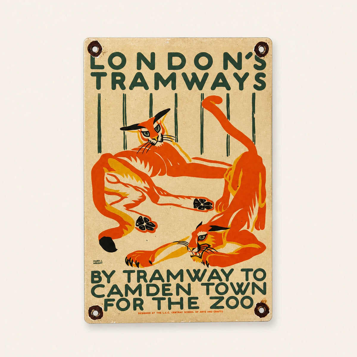 Rektangulär London Tramways Camden Town Zoo-emaljskylt, framifrån
