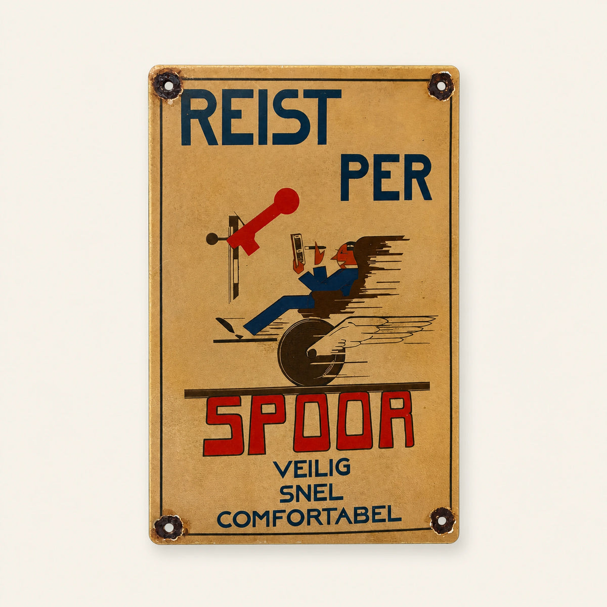 Rectangular Reist Per Spoor enamel sign, front view