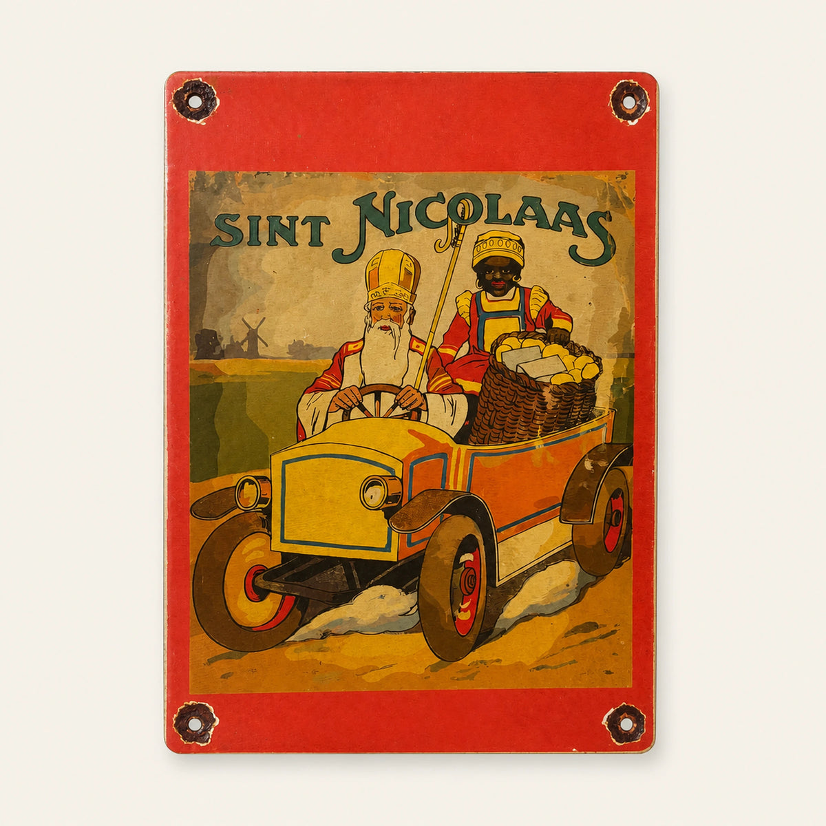 Rechteckiges Sint Nicolaas-Emailleschild, Vorderansicht