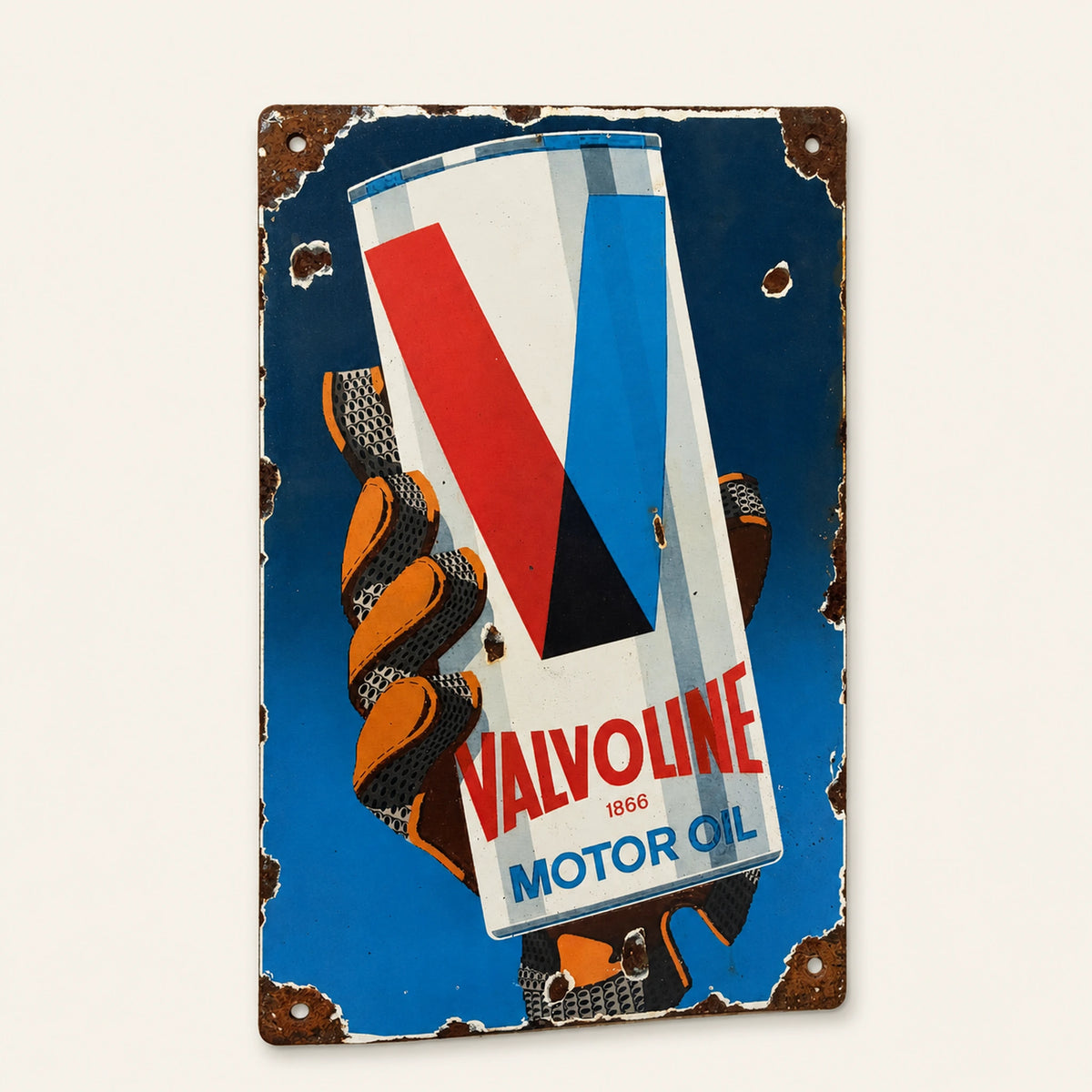 Rechteckiges Valvoline Motor Oil-Emailleschild, Vorderansicht