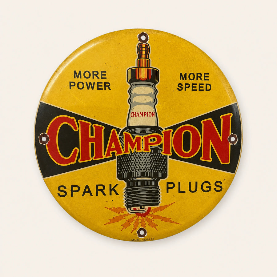 Rond Champion Spark Plugs emaille bord, vooraanzicht