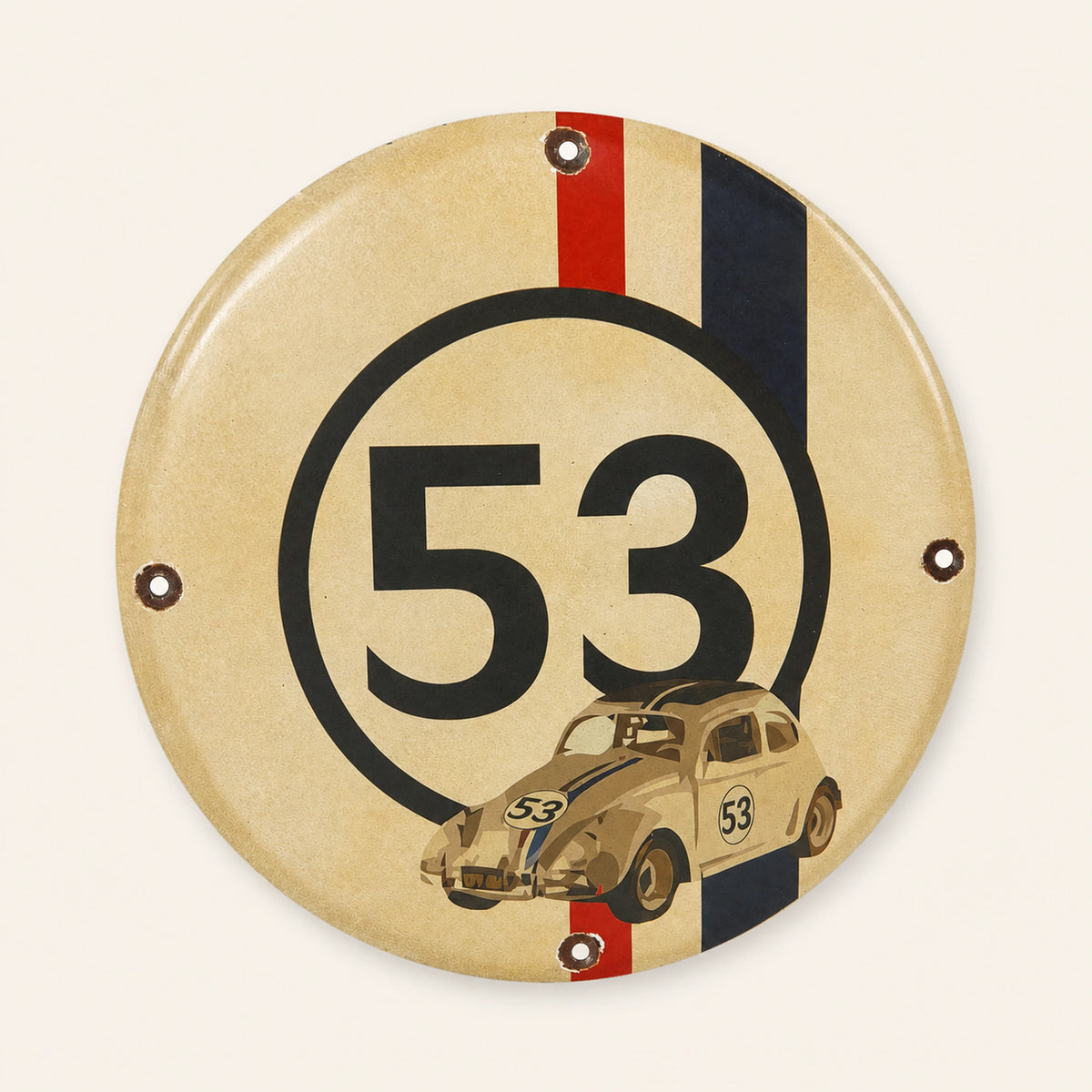 Round Herbie 53 enamel sign, front view