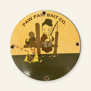 Paw Paw Bait Co Fisherman Round Enamel Sign