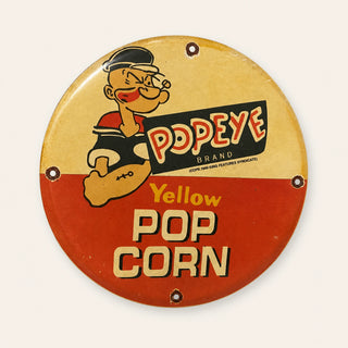 Popeye Yellow Popcorn Round Enamel Sign