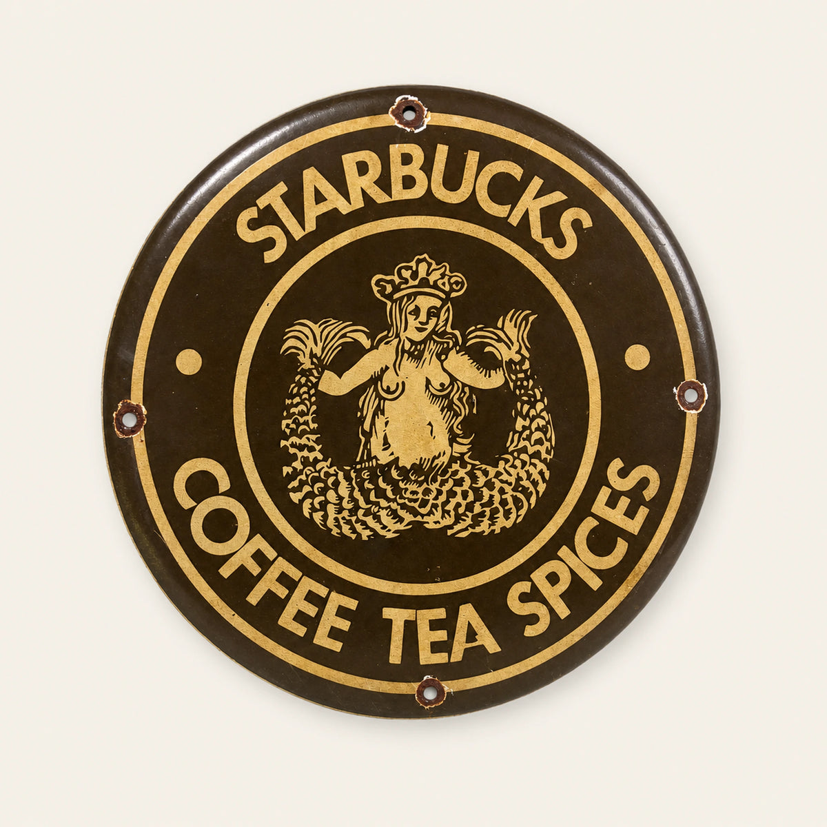 Targa smaltata rotonda Starbucks Coffee Tea Spices, vista frontale