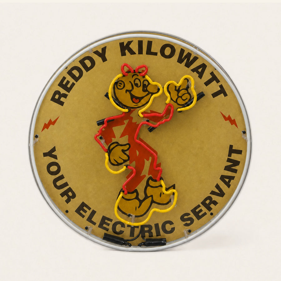 Rond Reddy Kilowatt emaille neonbord van 60 cm met verlichting uit, vooraanzicht