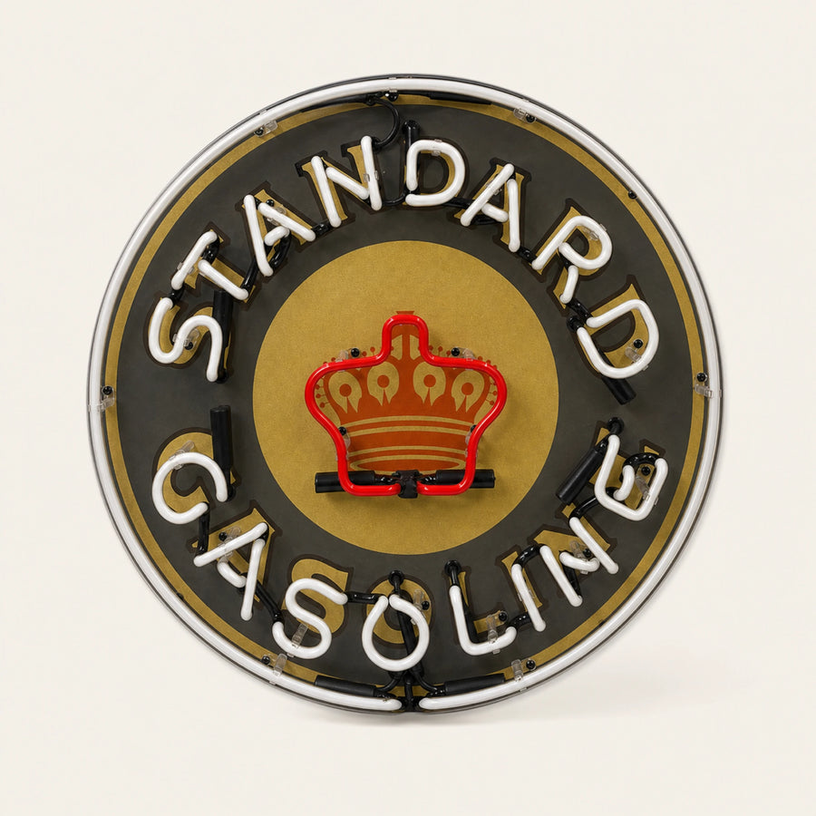 Rond Standard Gasoline Crown emaille neonbord van 60 cm met verlichting uit, vooraanzicht