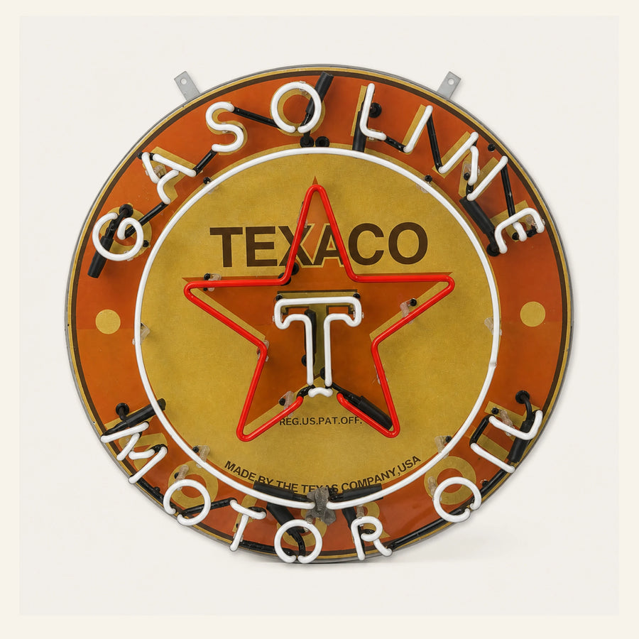 Rond Texaco Gasoline Motor Oil emaille neonbord van 60 cm met verlichting uit, vooraanzicht